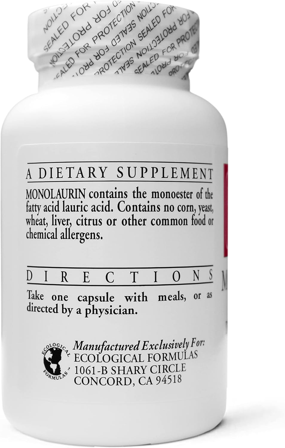 Ecological Formulas Monolaurin 600 mg - 270 Cápsulas (3 Frascos)