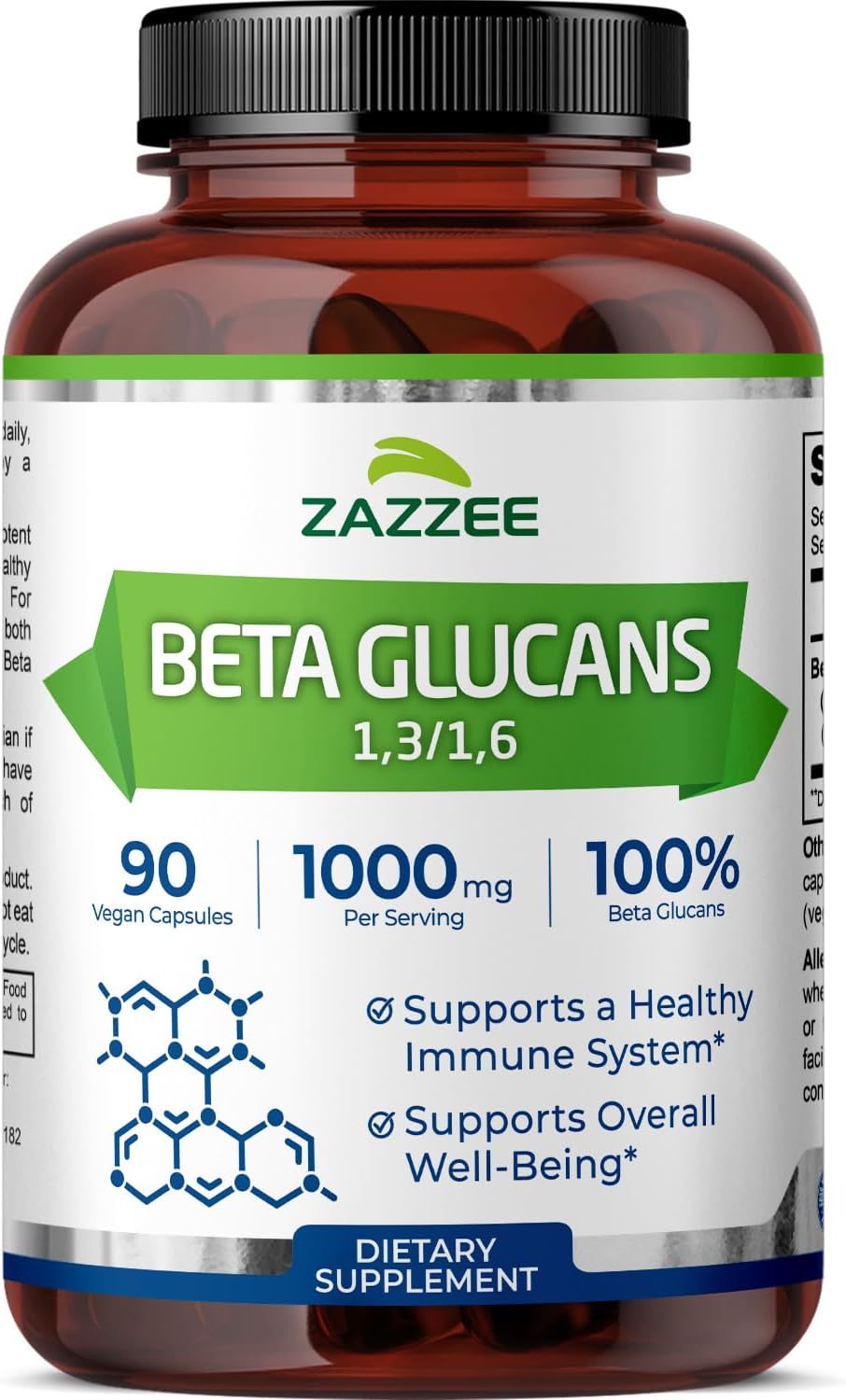 Zazzee Extra Strength Beta Glucans 1,3/1,6, 1000 mg, 90 Cápsulas Veganas