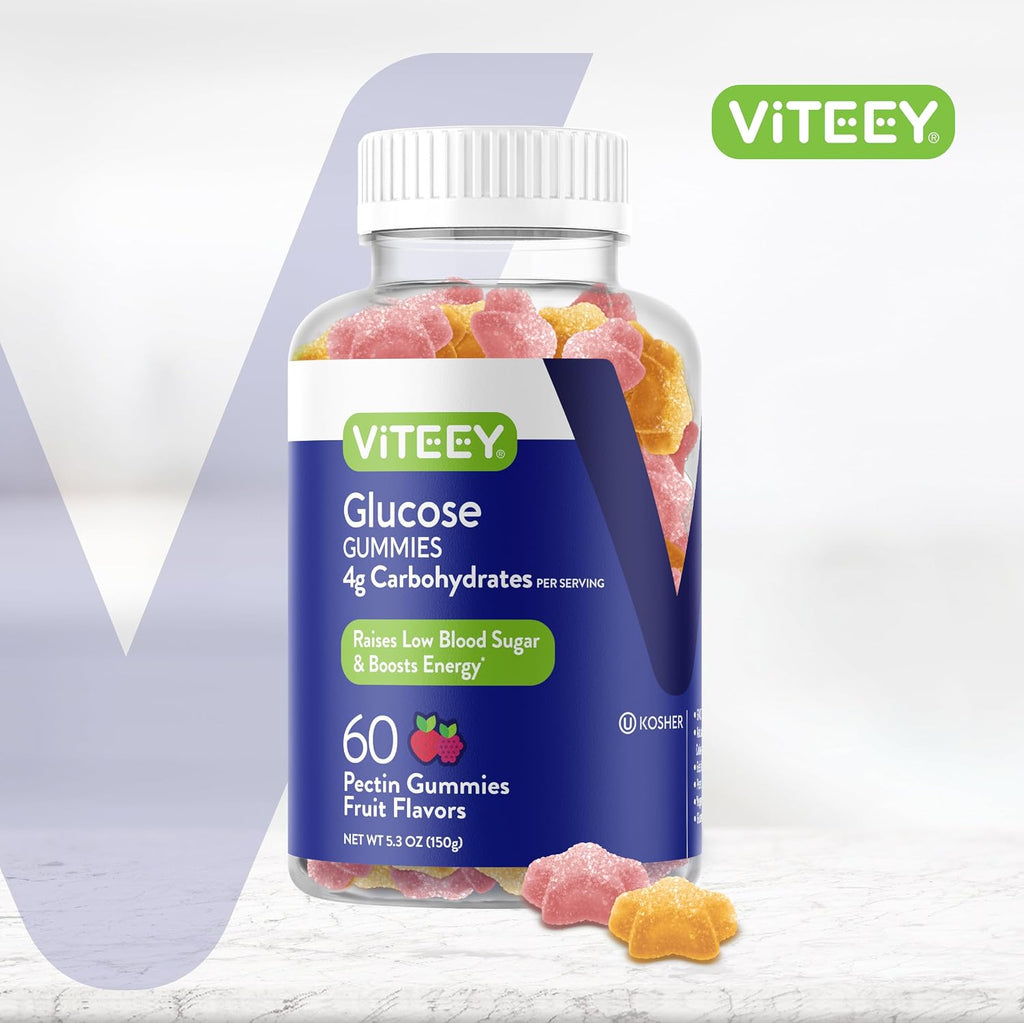 Viteey Gomitas de Glucosa - 4g de Carbohidratos, 60 Unidades - Alternativa Rápida a Comprimidos de Glucosa - Vegano, Sin Gluten