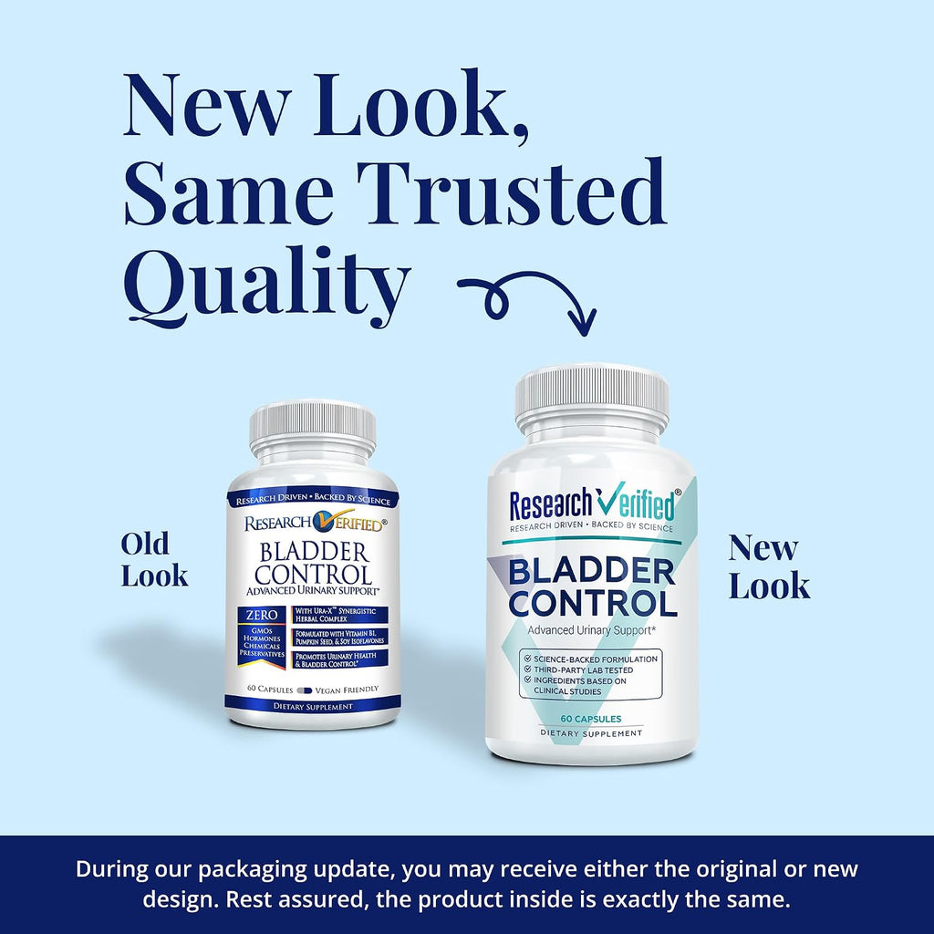 Research Verified Bladder Control - Control de Vejiga para Mujeres 50+ - Semilla de Calabaza, Isoflavonas de Soja, Tiamina - 60 Cápsulas Veganas - Pack de 3