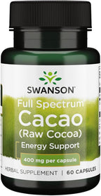 Swanson Full Spectrum Cacao (Cacao Crudo) - Suplemento Herbal para Apoyo Energético Suave - 60 Cápsulas