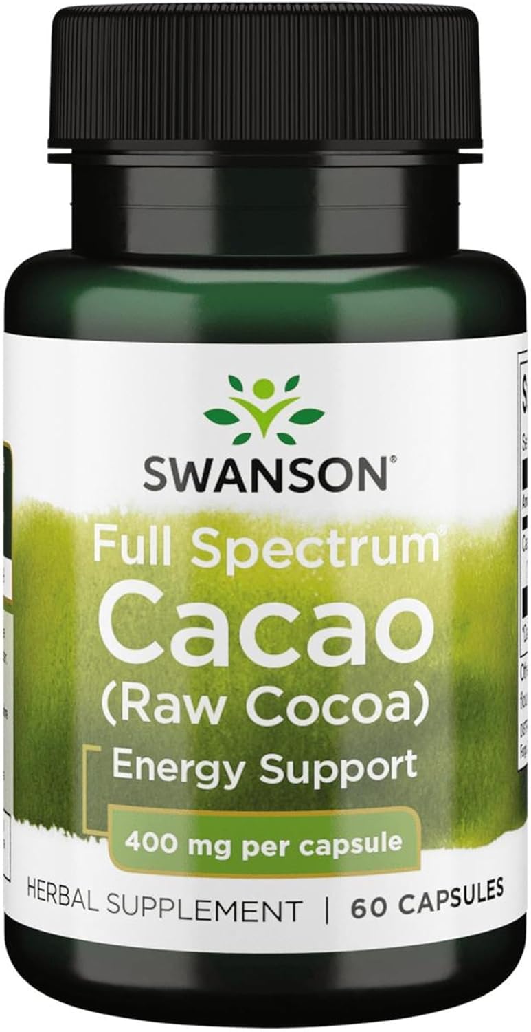 Swanson Full Spectrum Cacao (Cacao Crudo) - Suplemento Herbal para Apoyo Energético Suave - 60 Cápsulas