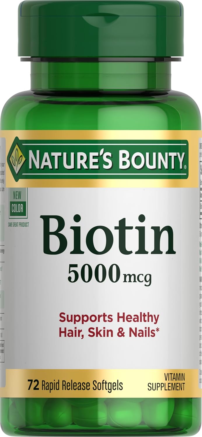 Nature's Bounty Biotin 5000 mcg – 72 Softgels for Hair, Skin & Nails