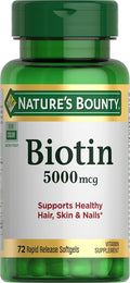 Nature's Bounty Biotin 5000 mcg – 72 Softgels for Hair, Skin & Nails