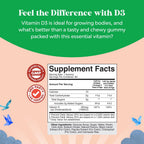 Gominolas de Vitamina D3 para Niños - 1000 UI por Ración - Sabores Frutales Sin Gelatina - 60 Unidades