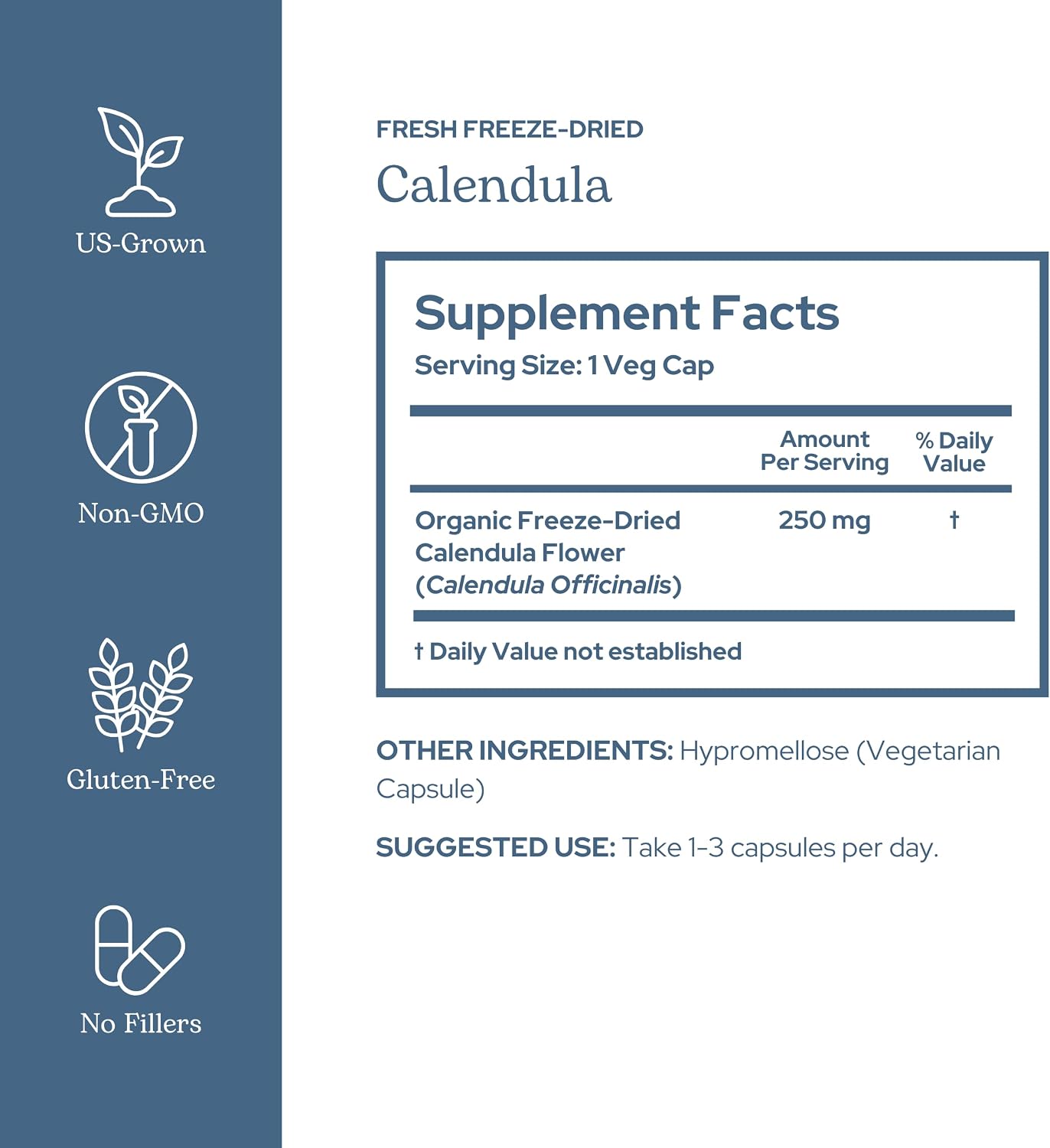 Eclectic Herb - Freeze-Dried Calendula Capsules - 90 Capsules (250 mg)