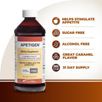 Apetigen Estimulante del Apetito para Niños y Adultos – Complejo B con L-Lisina Líquido – Sin Azúcar – Sabor Caramelo – 473 ml