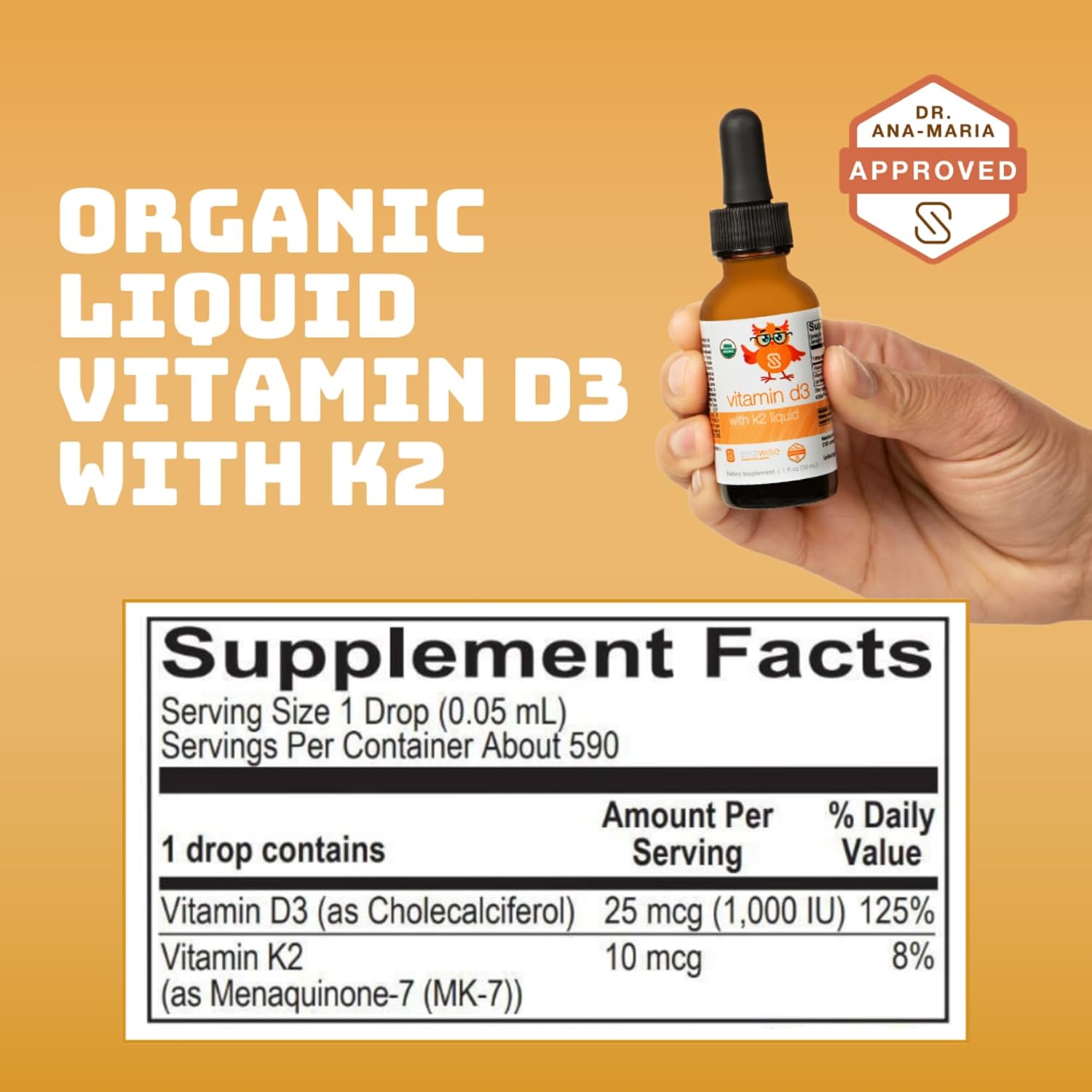 Serawise Organic Liquid Vitamin D3 with K2 - 30 ml