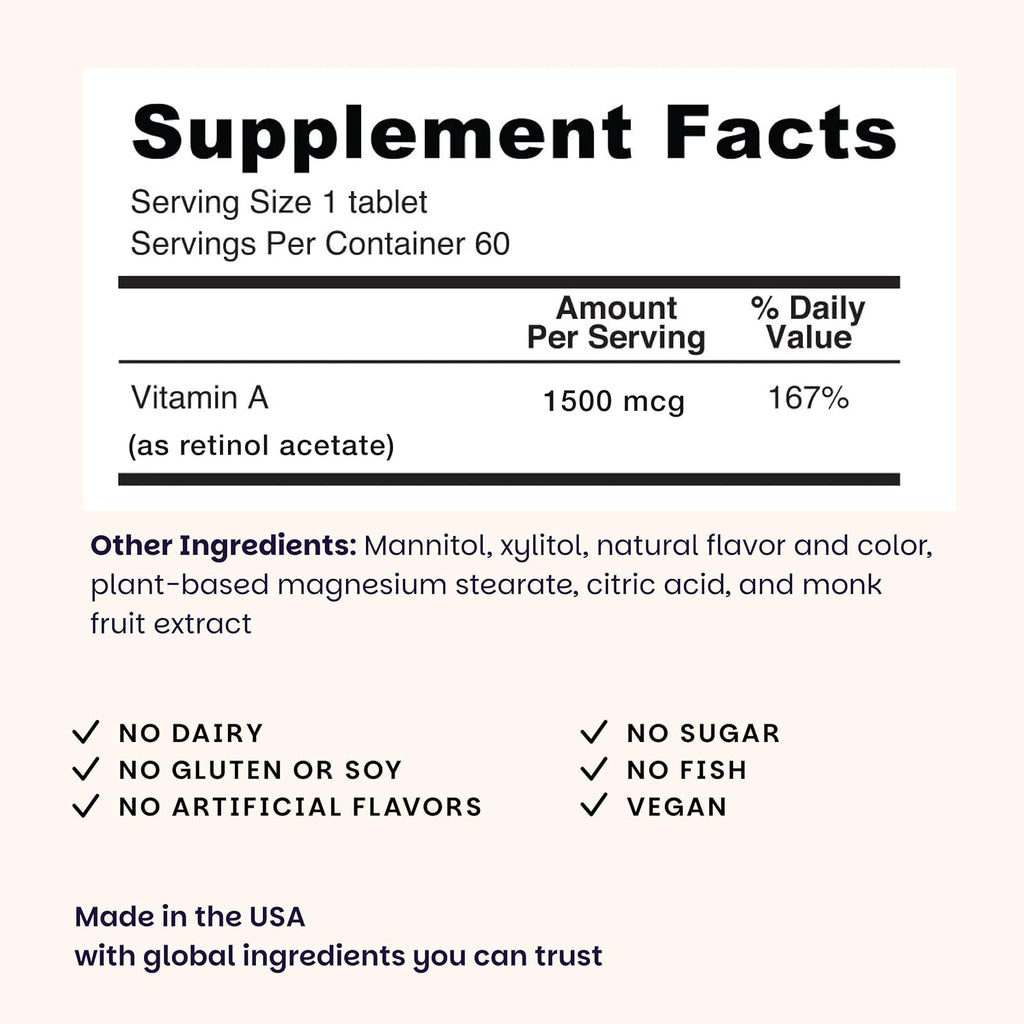 EZ Melts Vitamina A – Vegan Vitamin A Supplement – 60 Strawberry Flavored Orally Disintegrating Tablets