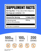 BulkSupplements.com NAD Powder - Nicotinamida Adenina Dinucleótido, 500mg por ración, 100g (3.5 oz)
