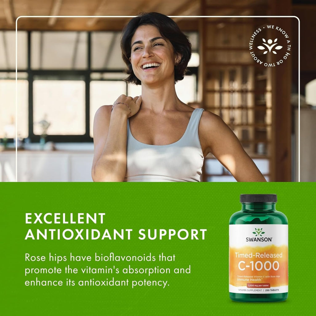 Swanson Vitamina C con Escaramujo, Liberación Prolongada, 1000 mg, 250 Comprimidos (Pack de 2)