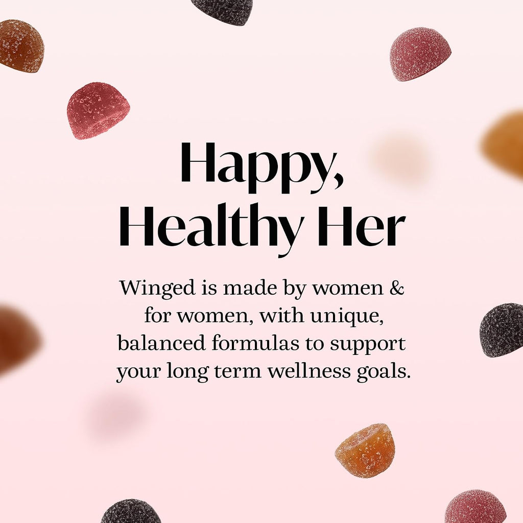 Winged Wellness Happy Her Mood Gummies - Gomitas de humor para mujeres - 60 gomitas veganas
