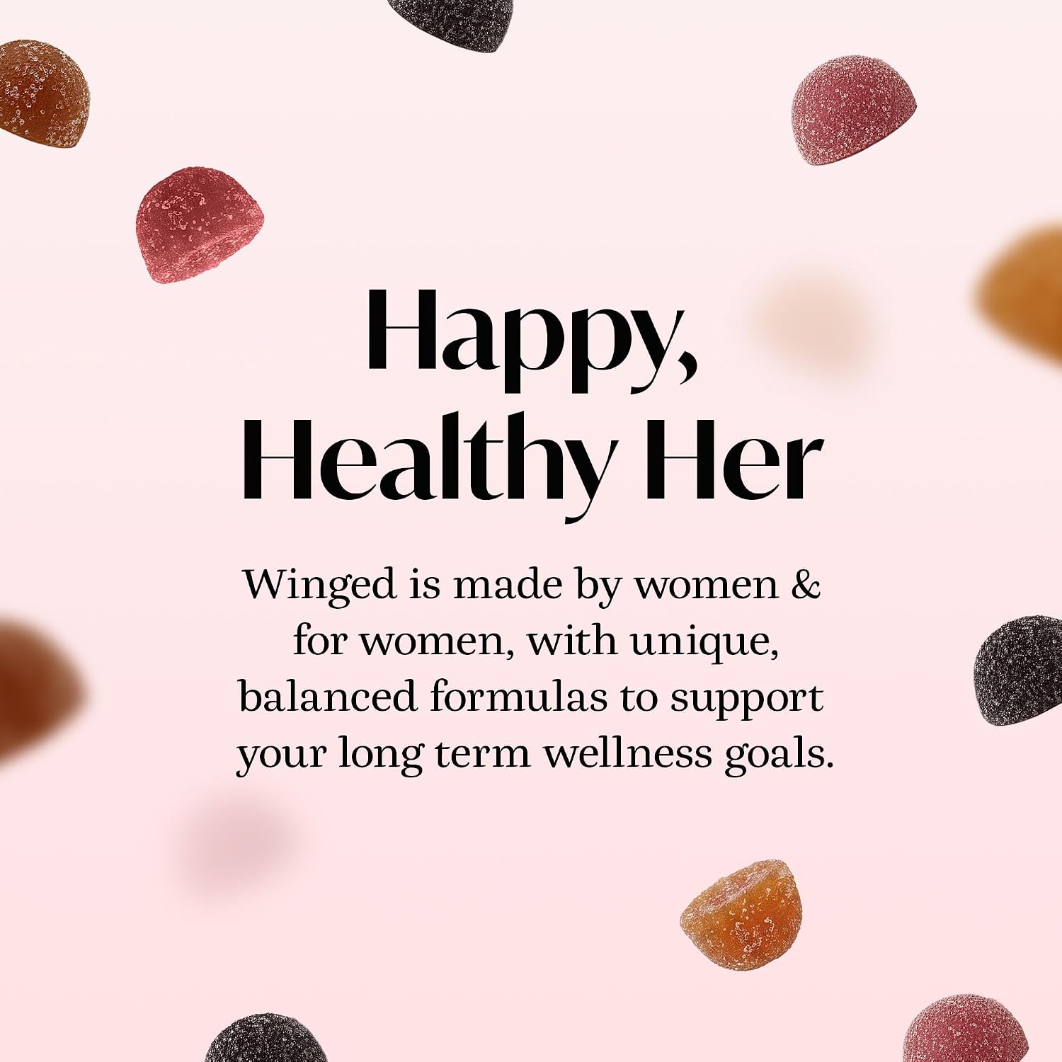 Winged Wellness Happy Her Mood Gummies - Gomitas de humor para mujeres - 60 gomitas veganas