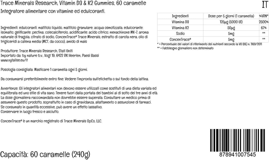 Trace Minerals Vitamin D3 + K2 Gummies - 60 gominolas veganas