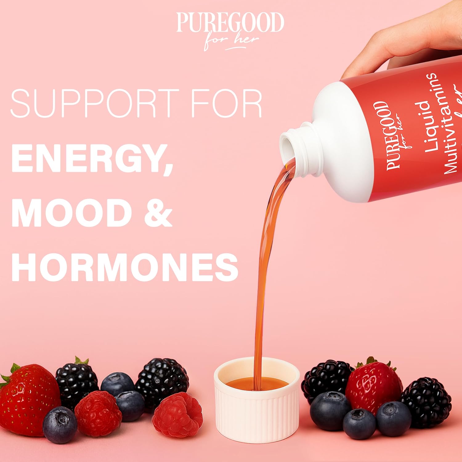 PureGood Multivitamínico Líquido para Mujeres | 70+ Nutrientes, Alta Absorción | Sabor Frutos Rojos | 1.77 L