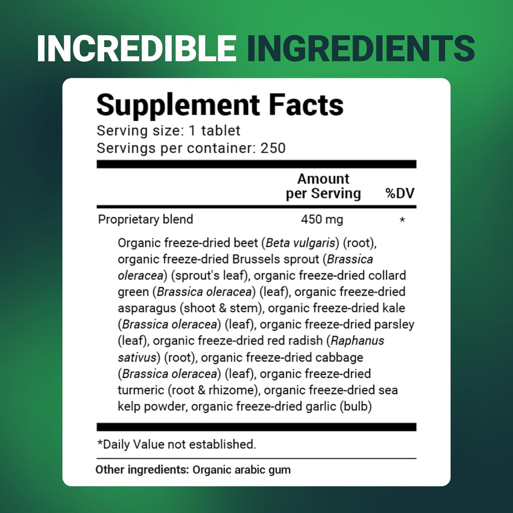 Dr. Berg's Greens Superfood Cruciferous Vegetable Tablets - 250 Comprimidos