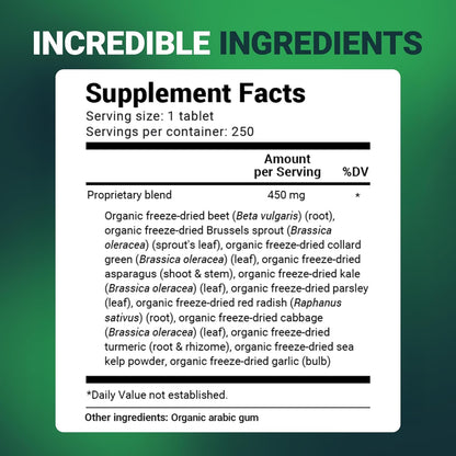 Dr. Berg's Greens Superfood Cruciferous Vegetable Tablets - 250 Comprimidos – Image 7