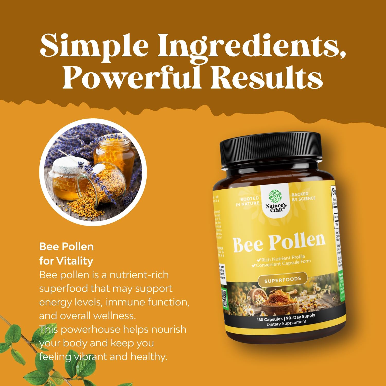 Polen de Abeja 180 Cápsulas - 1000 mg por Ración - Sin Gluten y Vegetariano
