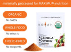 KOYAH Polvo de Acerola Orgánica Liofilizada - Vitamina C Natural, 60 Raciones