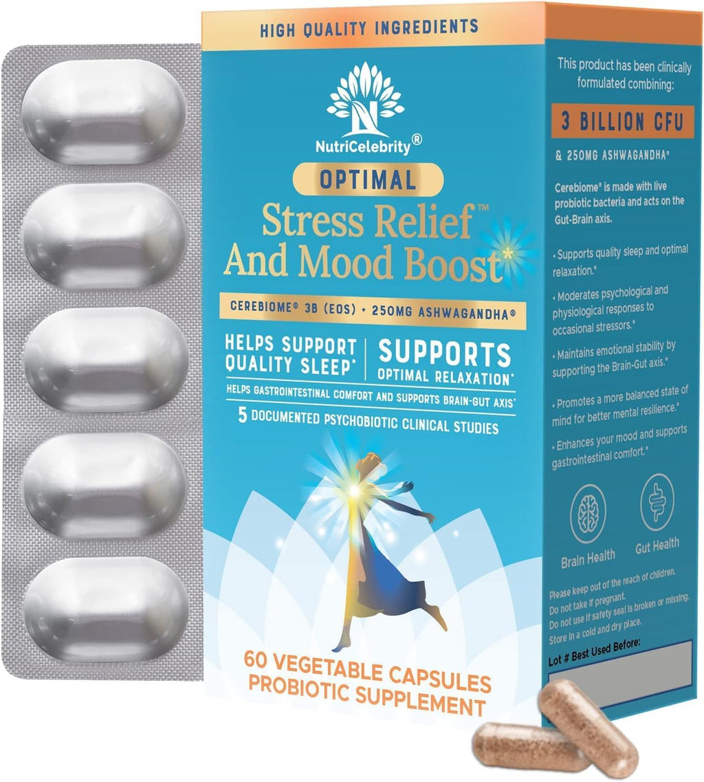 Nutricelebrity Optimal Stress Relief | Ashwagandha y Probióticos | 60 Cápsulas