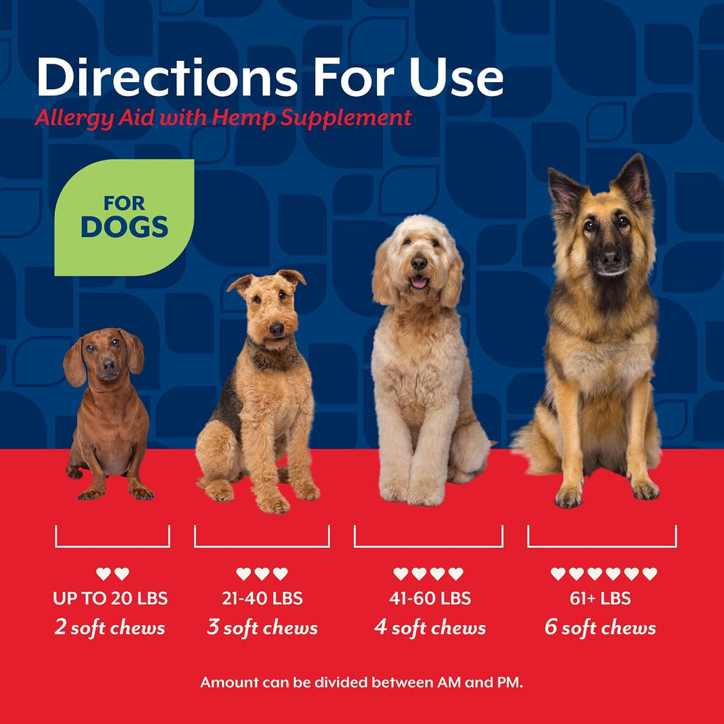 NaturVet Hemp Allergy Aid Suplemento para Alergias en Perros con Cáñamo, Antioxidantes y Omega-3, 120 masticables blandos