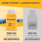LongLifeNutri Monolaurin 1500mg - 200 Cápsulas Vegetarianas - Complemento de Glicerol de Coco Ecológico