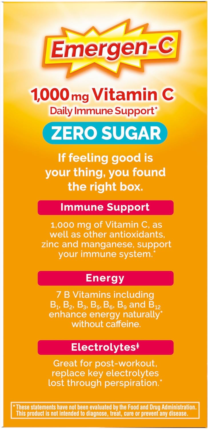 Emergen-C Zero Sugar Vitamina C 1000 mg - Sabor Frambuesa Limón - 36 Sobres