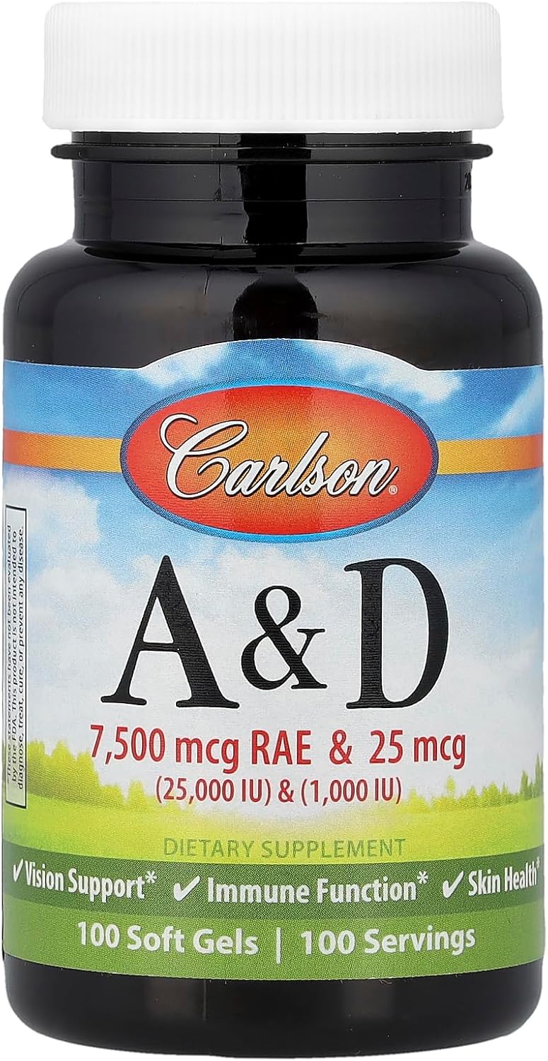 Carlson Labs Vitamin A & D 25000/1000 IU, 100 Soft Gels
