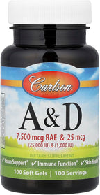 Carlson Labs Vitamin A & D 25000/1000 IU, 100 Soft Gels