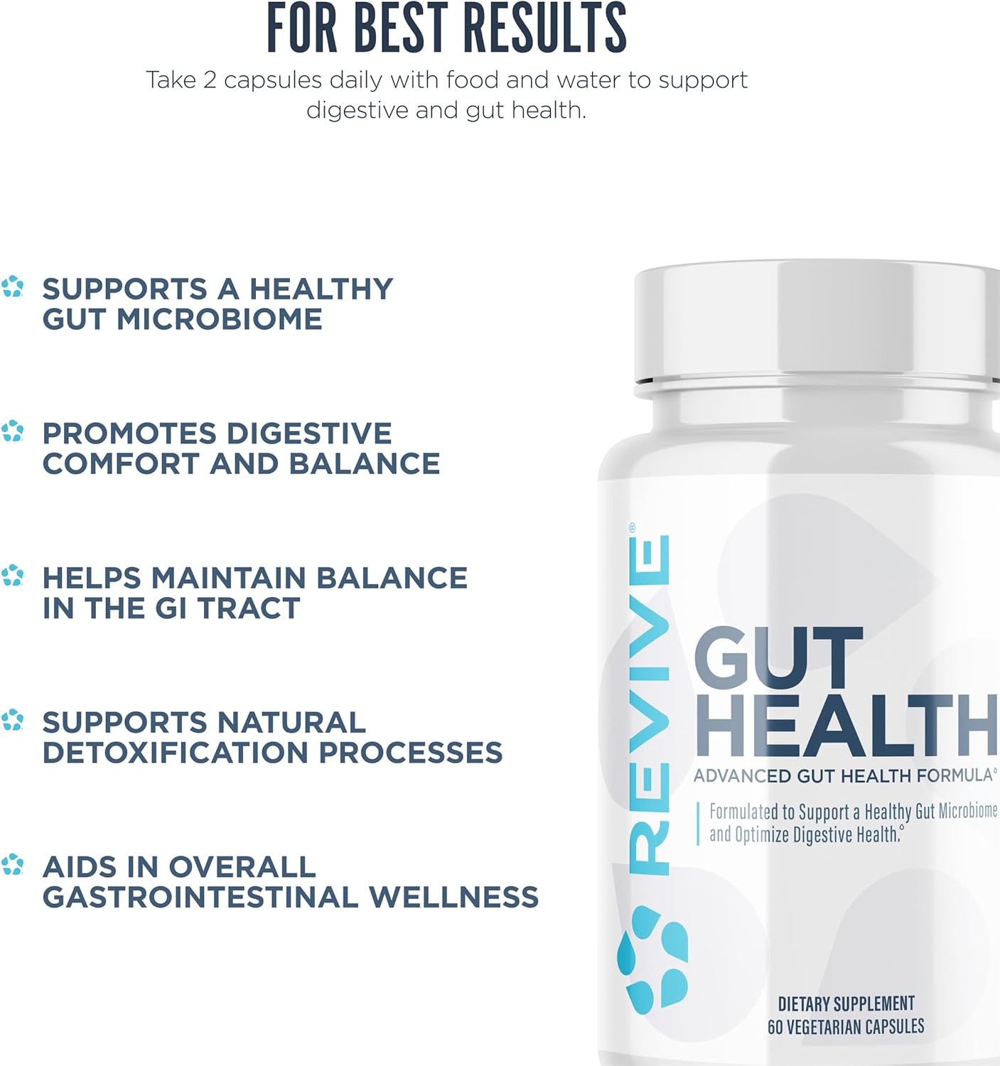 Revive MD Gut Health+ – Suplemento para la Salud Digestiva con Tomillo, Orégano y Cardo Mariano – Vegano, Sin Gluten (60 Cápsulas)