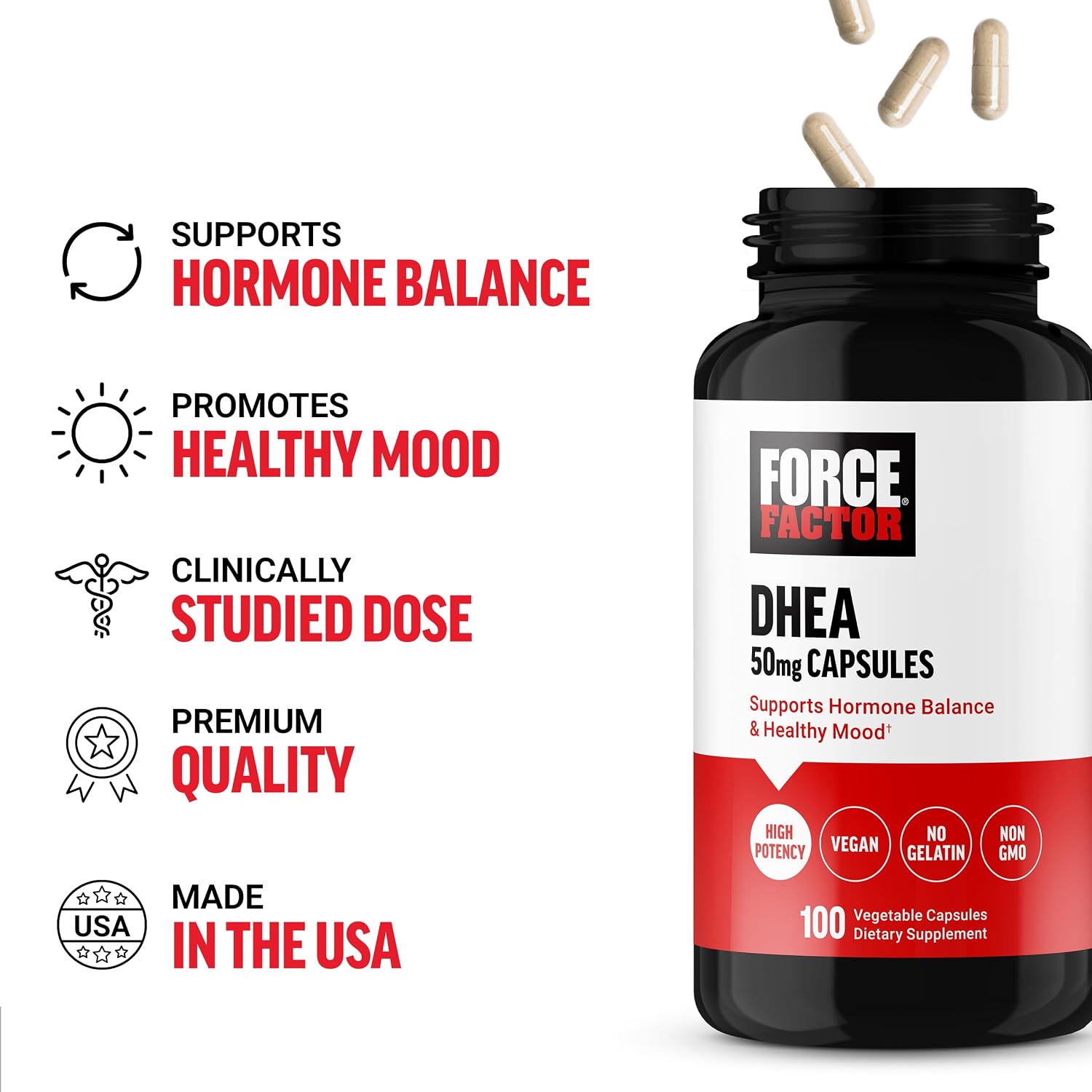 Force Factor DHEA 50mg, 100 Cápsulas Vegetales para Apoyar el Equilibrio Hormonal