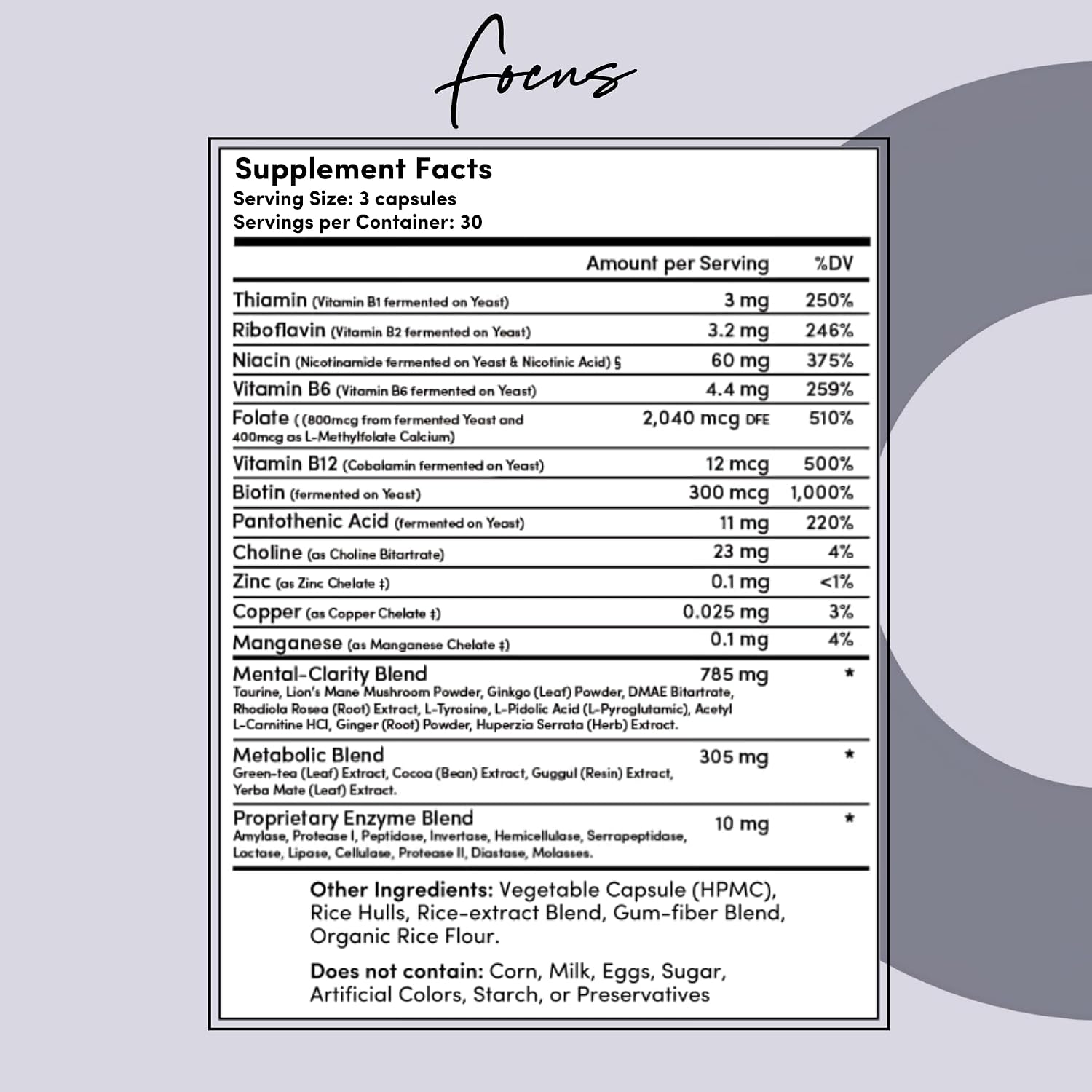 Tranont Focus Complejo B - Claridad Mental, Energía y Salud Inmunológica con Lion's Mane y Té Verde - Vegano, Sin Gluten - 90 Cápsulas