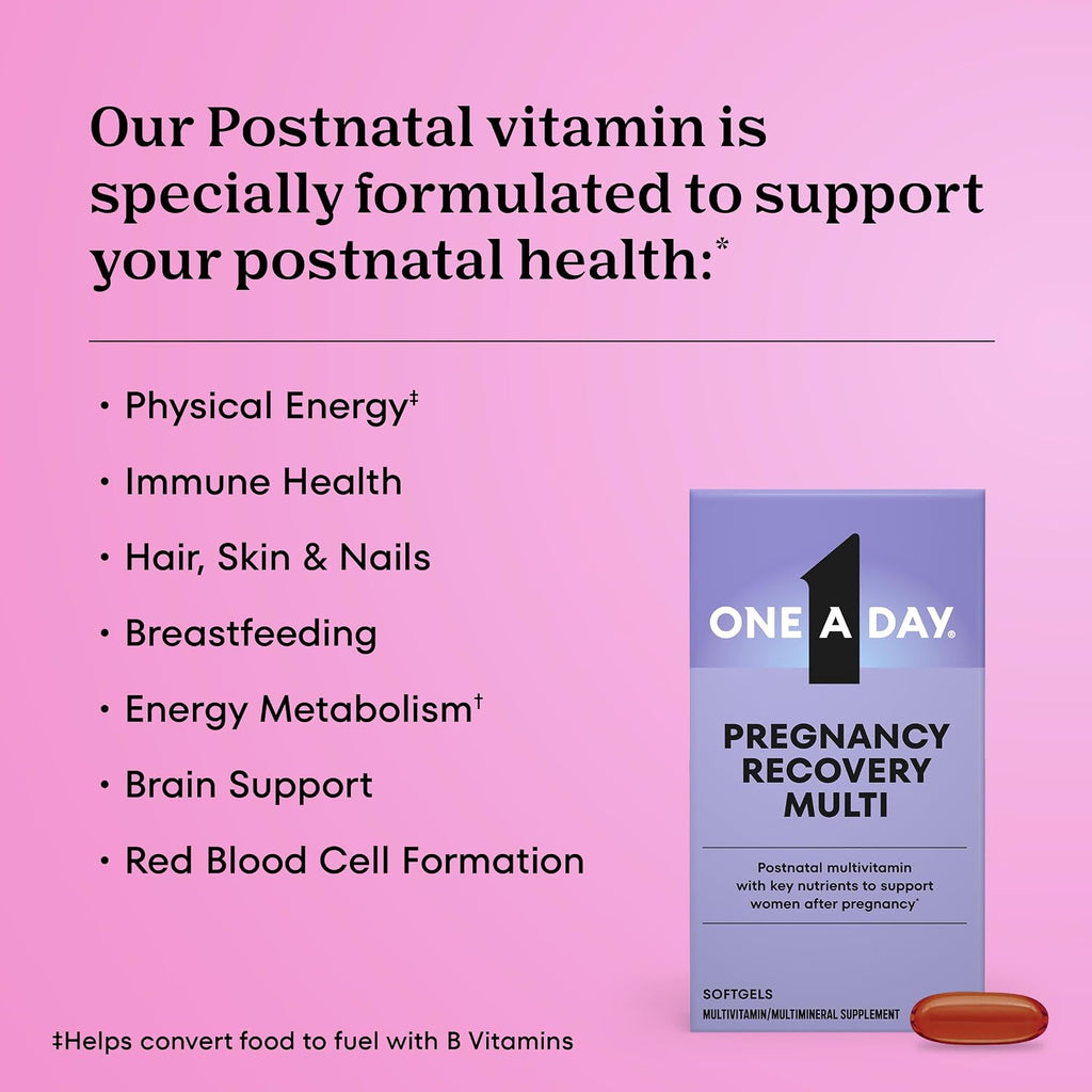One A Day Postnatal para Mujeres – Multivitamínico Postparto con Ácido Fólico, Omega-3 DHA, Vitaminas B – 60 Cápsulas Blandas