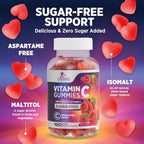 Gominolas de Vitamina C Sin Azúcar - Apoyo Inmune y Antioxidante - Vegano, Sin Gluten - Sabor Frambuesa - 120 Gominolas