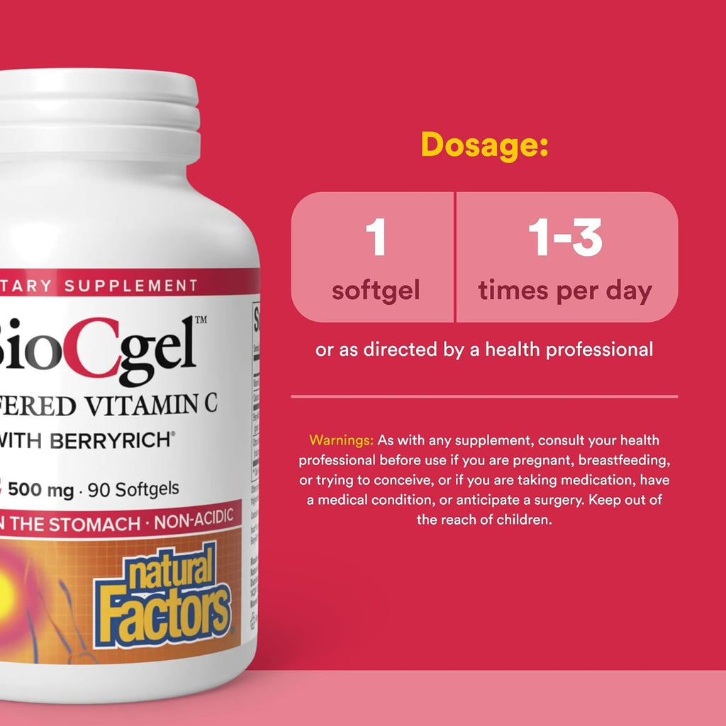 Natural Factors BioCgel Vitamina C Tamponada con BerryRich - 90 Cápsulas Blandas