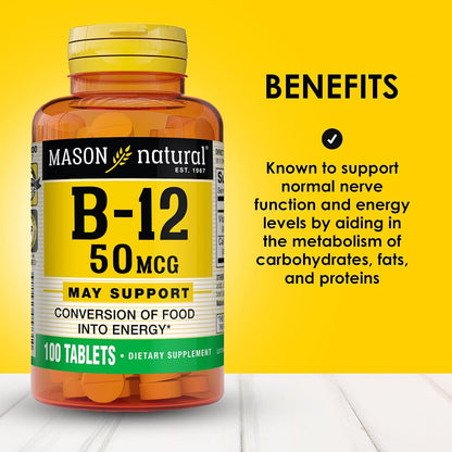 MASON NATURAL Vitamina B12 50 mcg con – Reducción del cansancio y la fatiga: Un adecuado aporte de B12 puede – Image 2