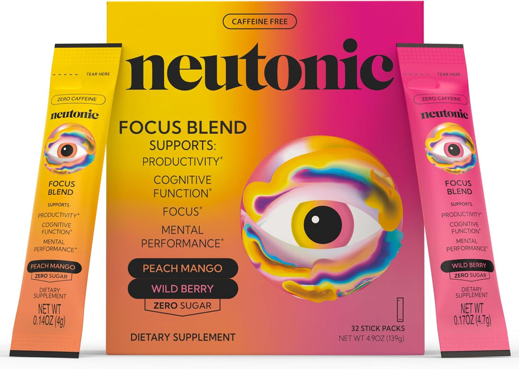 Neutonic Nootropic Focus Blend | 32 Sticks | Sabor Mango Melocotón y Bayas Silvestres | Sin Cafeína