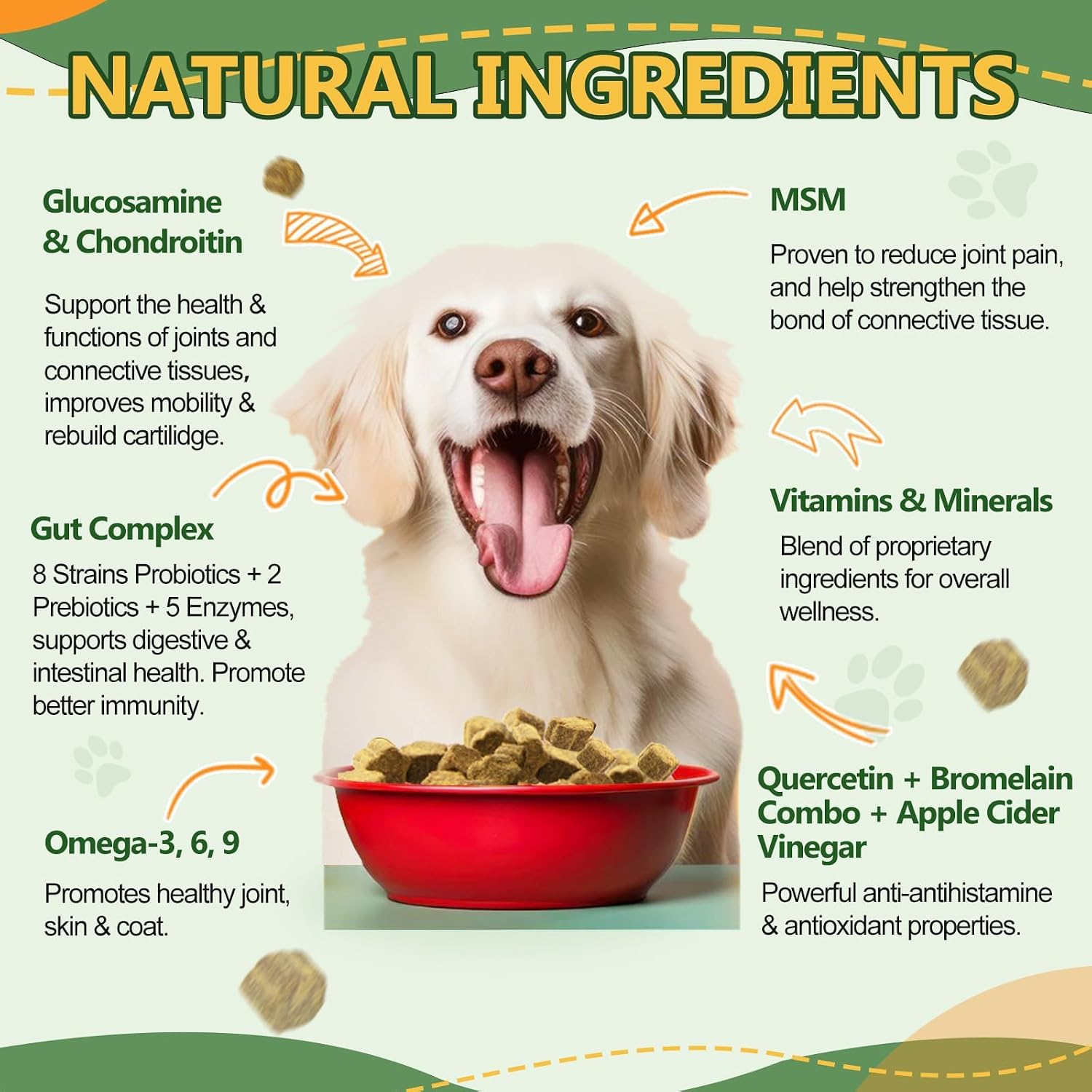 NATURE TARGET Multivitamínico para Perros - con MSM y Glucosamina, Omega 3 y 6, Probióticos para Salud Digestiva, Apoyo Articular, Piel y Pelo, Sistema Inmune y Salud General - 120 Comprimidos Blandos