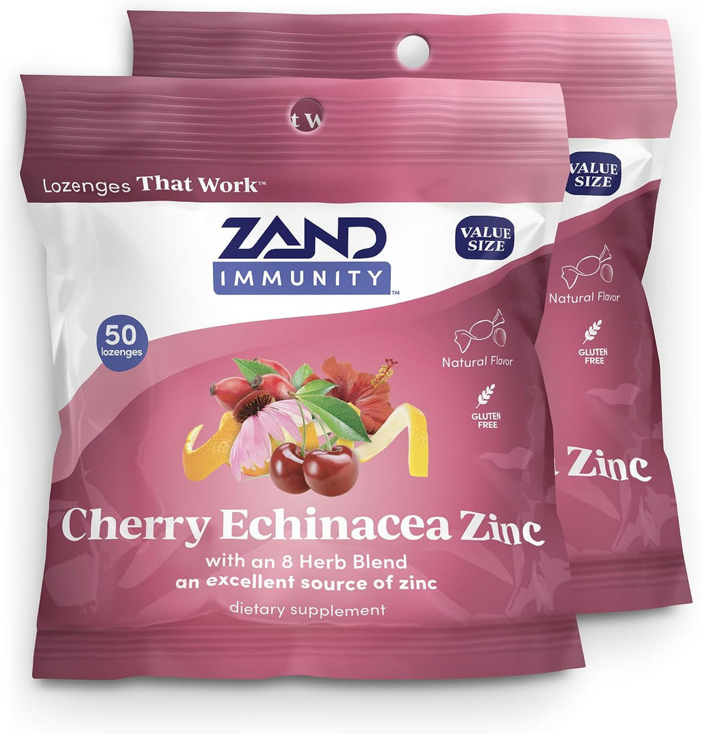 ZAND Immunity Cherry Echinacea Zinc Throat Lozenges - 2 Pack (100 Pastillas)