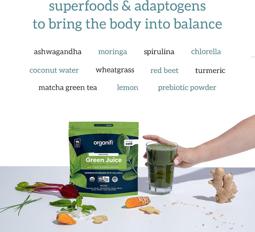 Organifi GO Packs - Green Juice - Mezcla Orgánica de Superalimentos Verdes - 15 Paquetes de Viaje