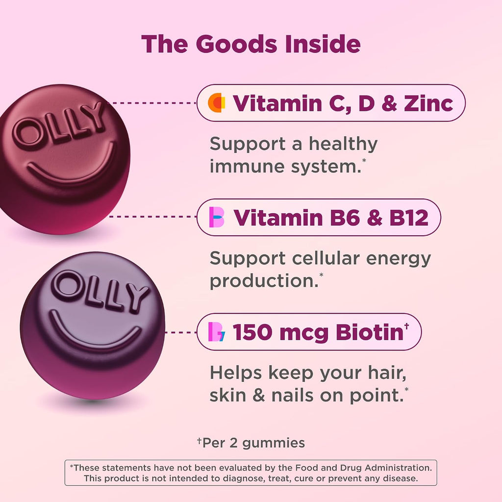 OLLY Multivitamínico para Mujeres en Gominolas, Sabor a Bayas, 130 Gominolas (65 Días)