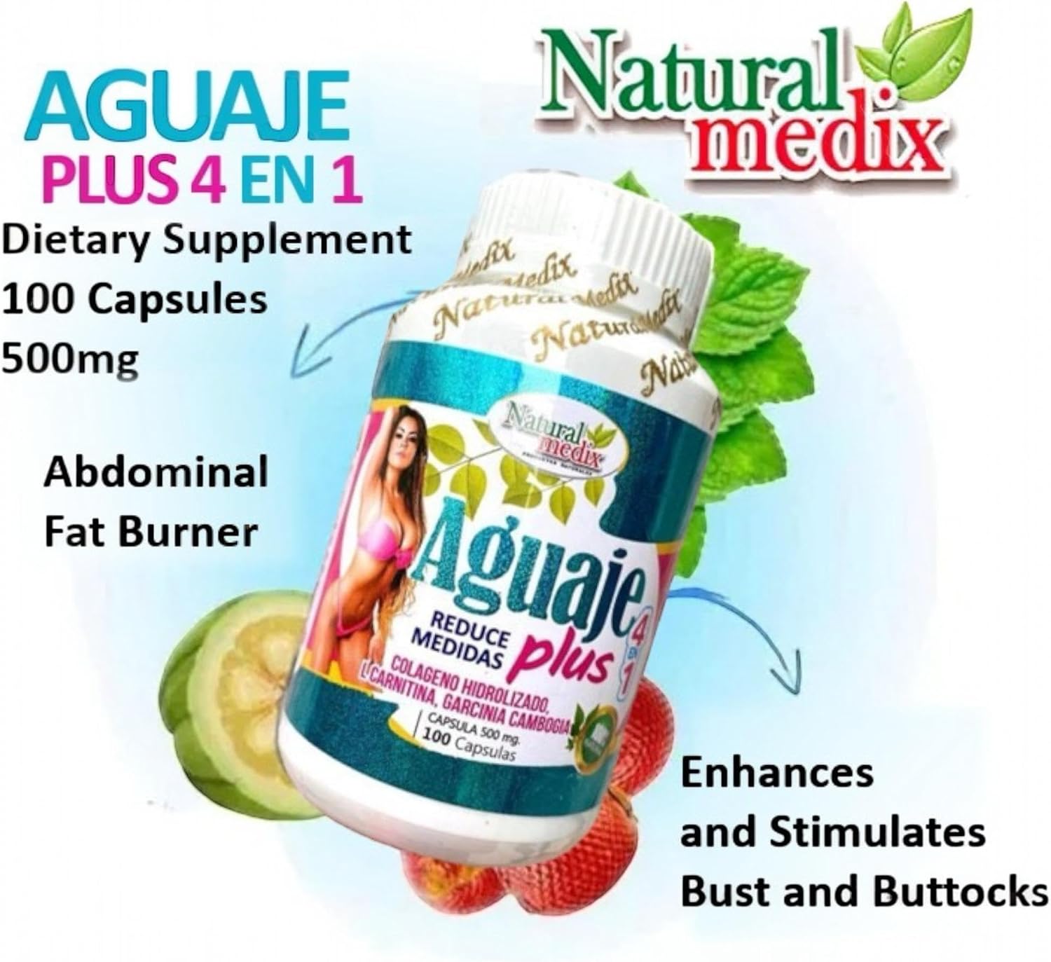 Aguaje Plus 4 en 1 - Complemento Femenino Peruano para Curvas y Figura - Natural - 100 Cápsulas
