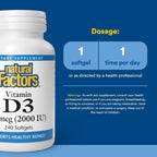 Natural Factors - Vitamina D3 2000 UI, 240 Cápsulas Blandas