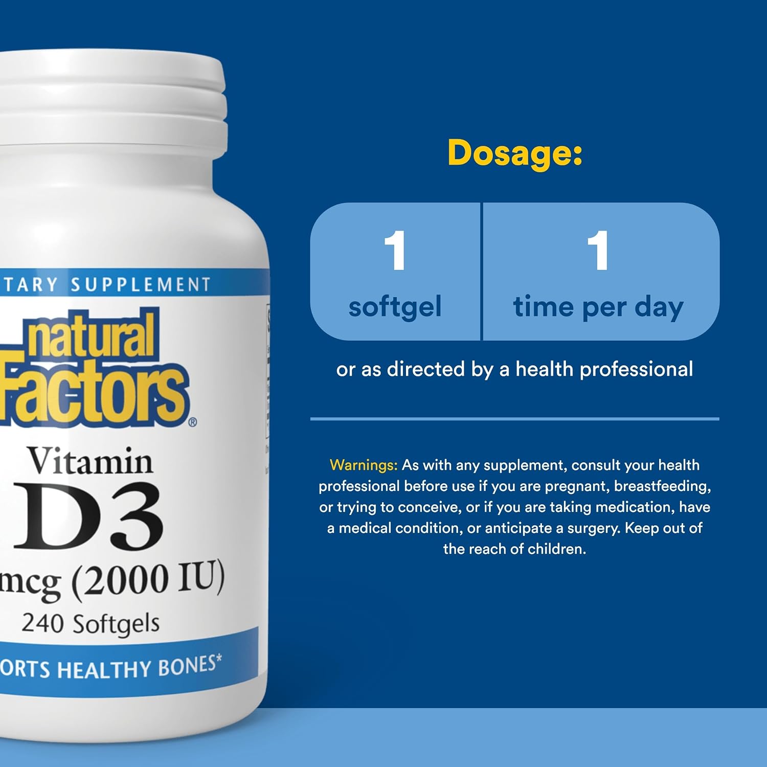 Natural Factors - Vitamina D3 2000 UI, 240 Cápsulas Blandas