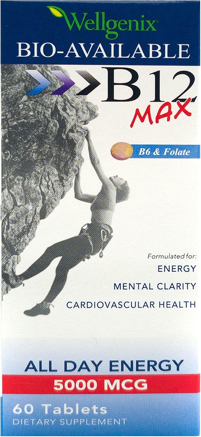 Wellgenix Vitamina B12 Sublingual con B6 y Folato - 60 Comprimidos