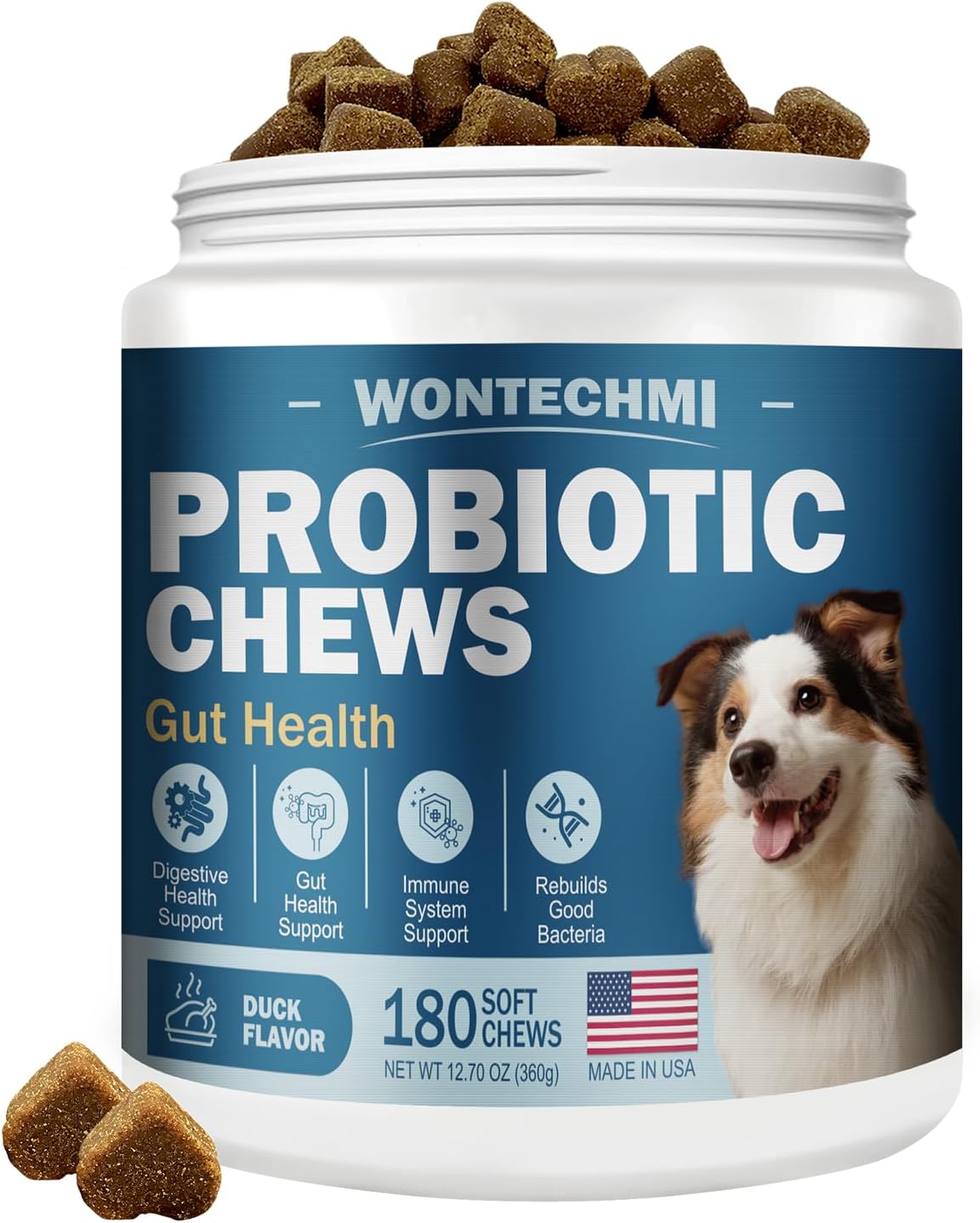 Probióticos para Perros - Salud Digestiva, Piel e Inmunidad - Masticables de Pollo (120 chews)
