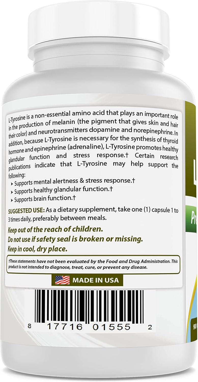 Best Naturals L-Tirosina 500 mg - 90 Cápsulas (Pack de 3)