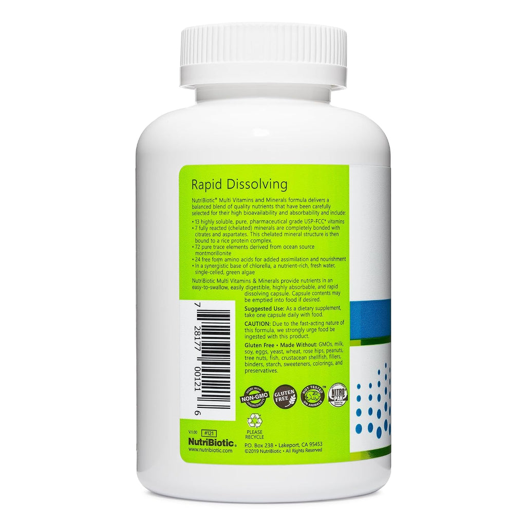 NutriBiotic Multivitamin and Mineral (180 Capsules) with Chlorella and Trace Elements