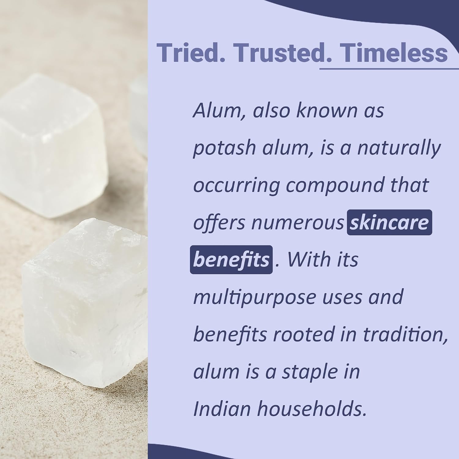Mi Nature Alumbre en Polvo de Potasio (Fitkari/Phitkari) - 100% Natural para el Cuidado de la Piel, Acné, Control de Olores y Purificación de Agua - Mascarilla Facial para Refinar Poros - 100g