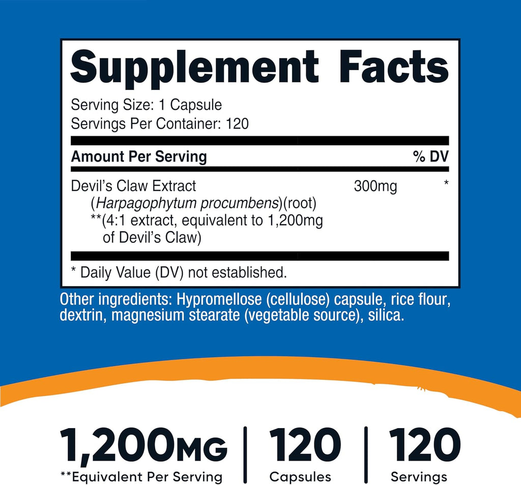Nutricost Extracto de Garra del Diablo 120 Cápsulas - 120 Servicios por Envase - Vegetariano, Sin OGM y Sin Gluten